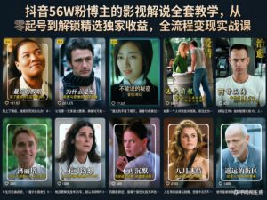 抖音56W粉博主的影视解说全套教学，从零起号到解锁精选独家收益，全流程变现实战课-KJ分享