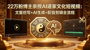 22万粉博主亲授AI道家文化短视频：文案仿写+AI生成+配音剪辑全流程-KJ分享