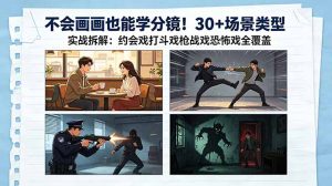 不会画画也能学分镜!30+场景类型实战拆解:约会戏打斗戏枪战戏恐怖戏全覆盖-KJ分享