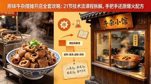 原味牛杂摆摊开店全套攻略:21节技术流课程拆解,手把手还原爆火配方-KJ分享