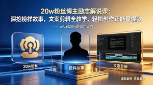 20w粉丝博主励志解说课：深挖榜样故事，文案剪辑全教学，轻松创作正能量爆款-KJ分享
