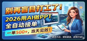别再盲目打工了!2026用AI做PPT全自动接单,一单5张+,当天见效!-KJ分享