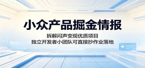小众产品掘金情报:拆解闷声变现优质项目,独立开发者小团队可直接抄作业落地-KJ分享