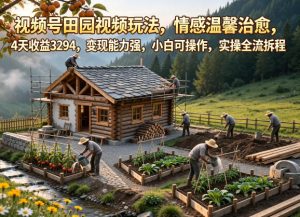 视频号田园视频玩法，情感温馨治愈，4天收益3294，变现能力强，小白可操作，实操全流程拆解-KJ分享