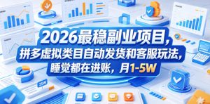 2026最稳副业项目,拼多多虚拟类目自动发货和客服玩法,睡觉都在进账,月1-5W【揭秘】-KJ分享
