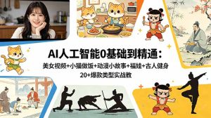 AI人工智能0基础到精通：美女视频+小猫做饭+动漫小故事+福娃+古人健身，20+爆款类型实战教学-KJ分享