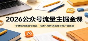 2026公众号流量主掘金课:零基础吃透起号运营,巧用AI创作实现账号高产值变现-KJ分享