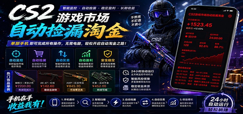 CSGO挂机捡漏项目通过利用游戏饰品交易机制，结合薄凉软件辅助捡漏，实现盈利-KJ分享
