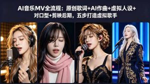 AI音乐MV全流程:原创歌词+AI作曲+虚拟人设+对口型+剪映后期,五步打造虚拟歌手-KJ分享