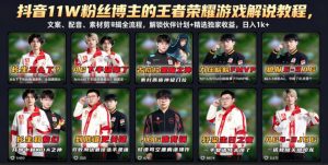 抖音11W粉丝博主的王者荣耀游戏解说教程，文案、配音、素材剪辑全流程，解锁伙伴计划+精选独家收益，日入1k+-KJ分享