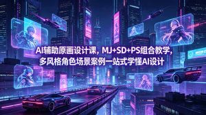 AI辅助原画设计课，MJ+SD+PS组合教学，多风格角色场景案例一站式学懂AI设计-KJ分享