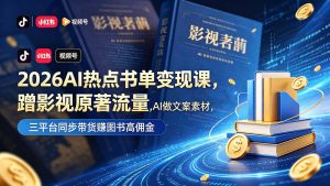 2026AI热点书单变现课，蹭影视原著流量，AI做文案素材，三平台同步带货赚图书高佣金-KJ分享