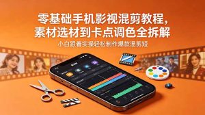 零基础手机影视混剪教程,素材选材到卡点调色全拆解,小白跟着实操轻松制作爆款混剪短片-KJ分享