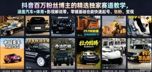 抖音百万粉丝博主的精选独家赛道教学,涵盖汽车+体育+影视解说等,零基础也能快速起号、涨粉、变现-KJ分享