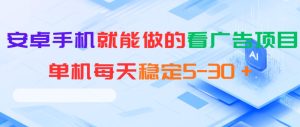 安卓手机就能做的看广告项目,单机每天稳定5-30+-KJ分享