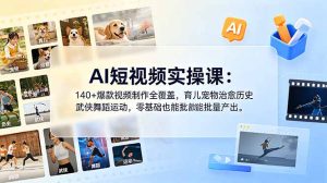 AI短视频实操课:140+爆款视频制作全覆盖,育儿宠物治愈历史武侠舞蹈运动,零基础也能批量产出-KJ分享