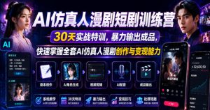 AI仿真人漫剧短剧训练营,30天实战特训,暴力输出成品,快速掌握全套AI仿真人漫剧创作与变现能力-KJ分享