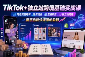 TikTok+独立站跨境基础实战课,吃透流量逻辑、爆款选品、直播投流与独立站搭建,新手也能快速落地盈利-KJ分享