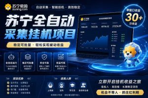 苏宁全自动采集挂G项目,稳定可批量,单窗口收益30+,可矩阵放大收益【揭秘】-KJ分享