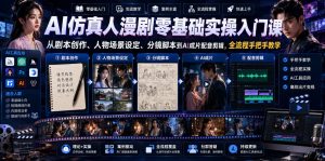 AI仿真人漫剧零基础实操入门课，从剧本创作、人物场景设定、分镜脚本到AI成片配音剪辑，全流程手把手教学-KJ分享