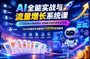 AI全能实战与流量增长系统课,1700种AI落地用法,全品类文档内容自动生成,GEO关键词与流量增长100W变现教程-KJ分享