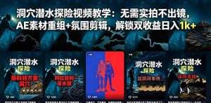洞穴潜水探险视频教学:无需实拍不出镜,AE素材重组+氛围剪辑,解锁双收益日入1k+-KJ分享