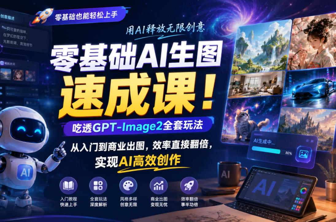 零基础AI生图速成课！吃透GPT-Image2全套玩法，从入门到商业出图，效率直接翻倍，实现AI高效创作-KJ分享