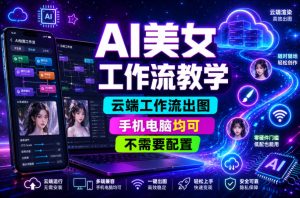 AI美女工作流教学，云端工作流出图，手机电脑均可，不需要配置，快速起号涨粉-KJ分享
