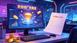 全自动广告掘金，日入300+。全程Ai自动化运行，解放双手，时间自由。收益稳定-KJ分享