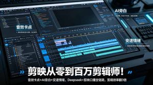 剪映从零到百万剪辑师!音效卡点+AI旁白+变速情绪,Deepseek+剪映口播全链路,剪辑效率翻3倍-KJ分享