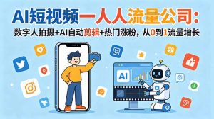 AI短视频一人流量公司：数字人拍摄+AI自动剪辑+热门涨粉，从0到1流量增长-KJ分享
