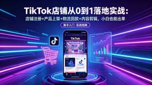 TikTok店铺从0到1落地实战:店铺注册+产品上架+物流回款+内容剪辑,小白也能出单-KJ分享