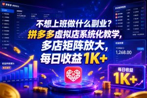 不想上班做什么副业？拼多多虚拟店系统化教学，多店矩阵放大，每日收益1K+【揭秘】-KJ分享