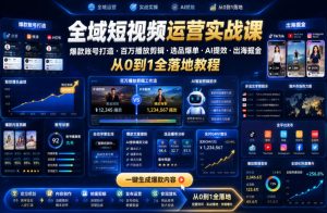 全域短视频运营实战课,爆款账号打造・百万播放剪辑・选品爆单・AI提效・出海掘金,从0到1全落地教程-KJ分享