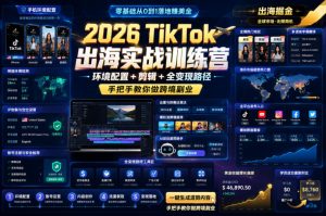 2026 TikTok出海实战训练营，环境配置 + 剪辑 + 全变现路径，手把手教你做跨境副业-KJ分享