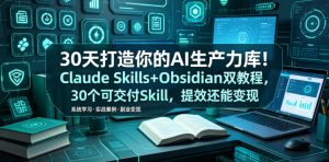 30天打造你的AI生产力库！Claude Skills+Obsidian 双教程，30 个可交付 Skill，提效还能变现-KJ分享