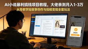 AI小说暴利搞钱项目教程,大佬亲测月入1-3万,从零教学短故事创作与投稿变现全套玩法-KJ分享