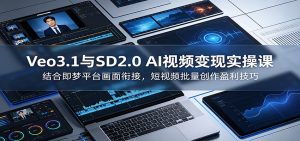 Veo3.1与SD2.0 AI视频变现实操课课：结合即梦平台画面衔接，短视频批量创作盈利技巧-KJ分享