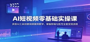 AI短视频零基础实操课：多款AI工具创意视频案例教学，掌握剪辑与账号全套变现流程-KJ分享
