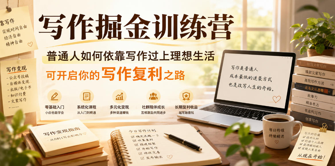写作掘金训练营，普通人如何依靠写作过上理想生活，可开启你的写作复利之路(更新6月)-KJ分享