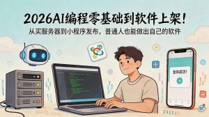 2026AI编程零基础到软件上架！从买服务器到小程序发布，普通人也能做出自己的软件-KJ分享