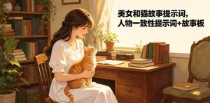 美女和猫故事提示词,人物一致性提示词+故事板-KJ分享