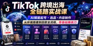 TikTok跨境出海全链路实战课，AI赋能起号・选品・内容制作，从环境搭建到回款全流程，零基础賺美刀-KJ分享