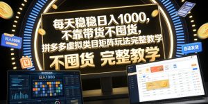 每天稳稳日入1000，不靠带货不囤货，拼多多虚拟类目矩阵玩法完整教学【揭秘】-KJ分享