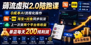 薅流虚拟2.0陪跑课,0成本AI流程化操作,淘宝+闲鱼同步玩法,上一次货两个平台有收益,单店每天200纯利润-KJ分享