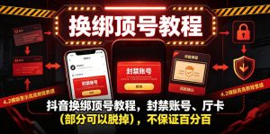 抖音换绑顶号教程,封禁账号、Ting卡(部分可以脱掉),不保证百分百-KJ分享