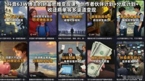 抖音63W博主的财富思维变现课,创作者伙伴计划+分成计划+收徒商单等多渠道变现-KJ分享