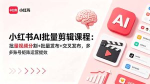 小红书AI批量剪辑课程：批量视频分割+批量发布+交叉发布，多账号矩阵运营提效-KJ分享