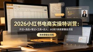 2026小红书电商实操特训营：开店+选品+笔记+工具+达人，从0到1系统掌握全流程-KJ分享
