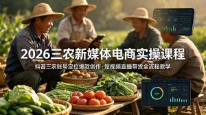 2026三农新媒体电商实操课程：抖音三农账号定位爆款创作，短视频直播带货全流程教学-KJ分享